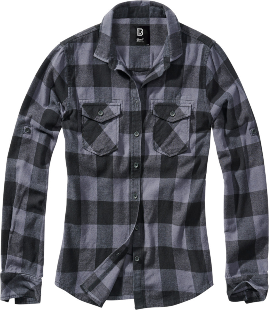 Brandit Amy Flanell Ladies Shirt, black-grey, Size S for Women, black-grey, Size S for Women