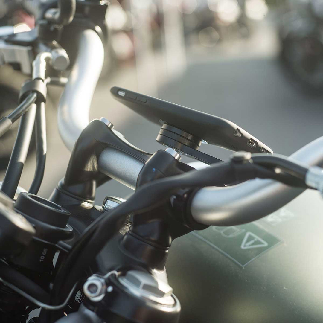 Side view of SP Connect Moto Bundle Universal Smartphone Mount, black