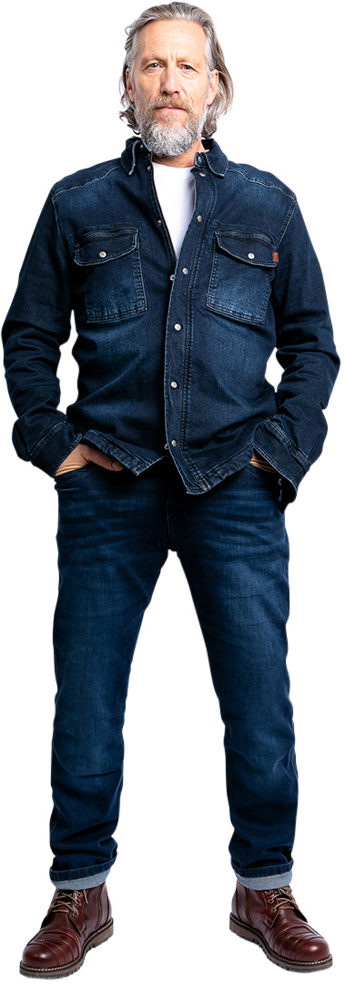 Side view of John Doe Ironhead Mechanix XTM Jeans, blue, Size 38 for Men