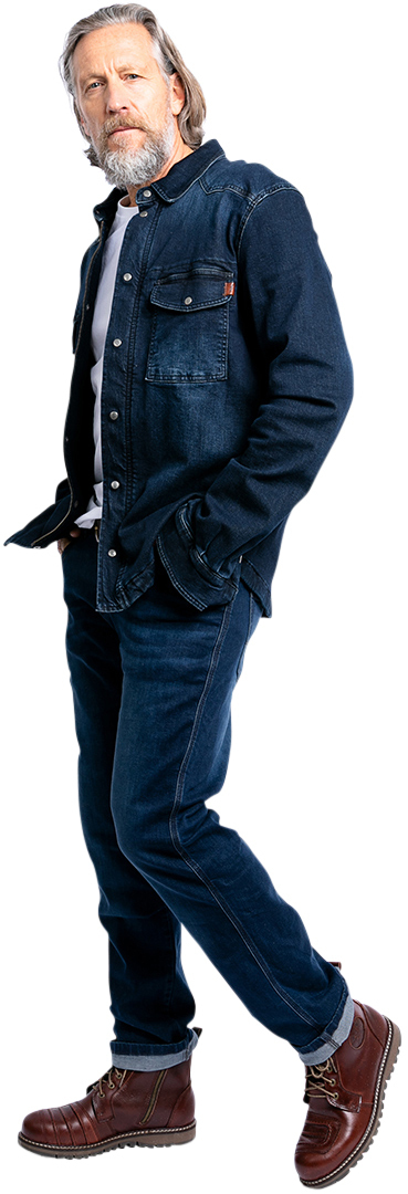 Side view of John Doe Ironhead Mechanix XTM Jeans, blue, Size 38 for Men