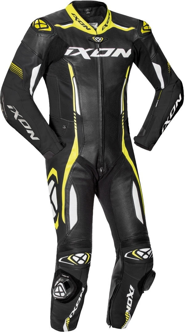 Ixon Vortex 2 One Piece Motorcycle Leather Suit, black-white-yellow, Size S, black-white-yellow, Size S