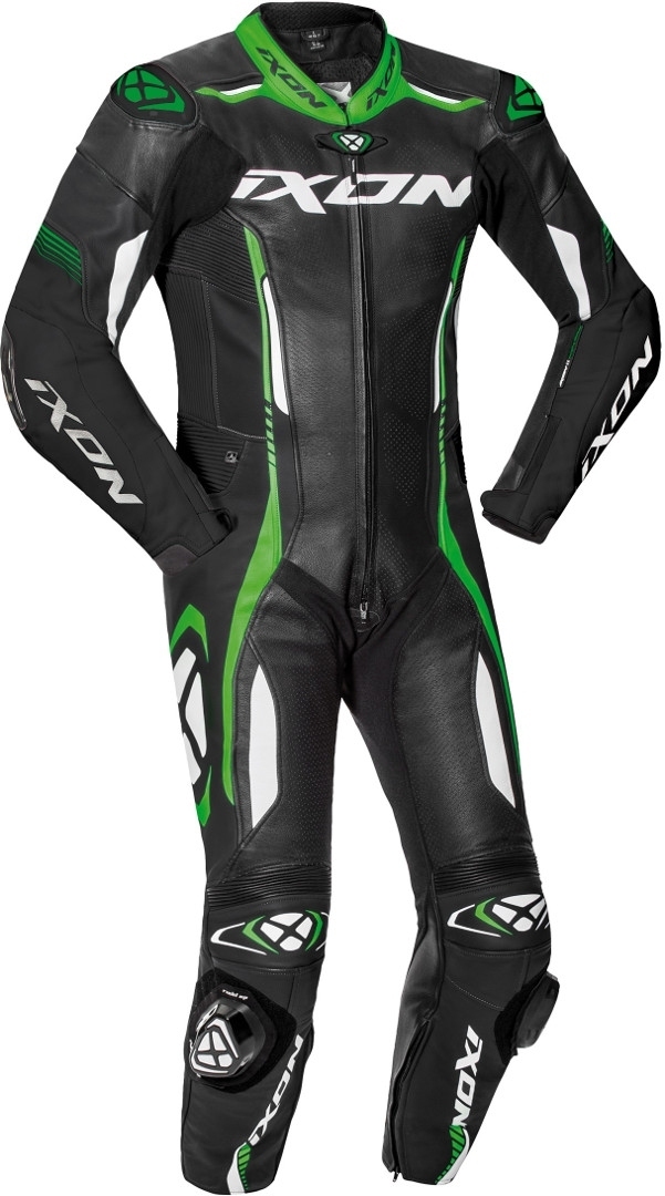 Ixon Vortex 2 One Piece Motorcycle Leather Suit, black-white-green, Size S, black-white-green, Size S