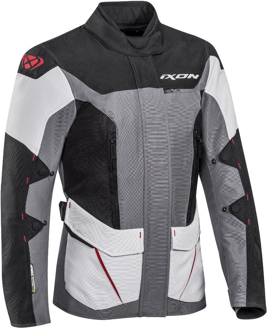 Ixon Sicilia Waterproof Ladies Motorcycle Textile Jacket, black-grey-red, Size XS for Women, black-grey-red, Size XS for Women