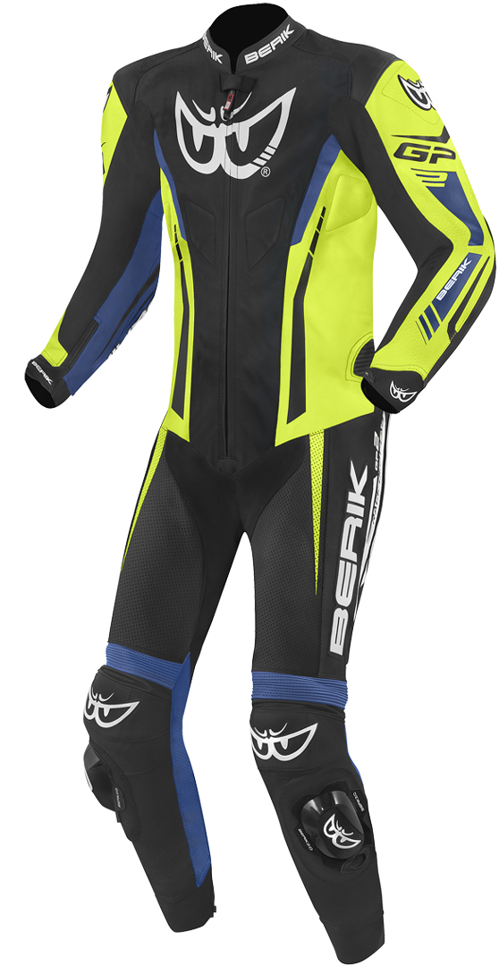 Berik Monza 1-Teiler Motorrad Lederkombi, schwarz-blau-gelb, Größe 52, schwarz-blau-gelb, Größe 52