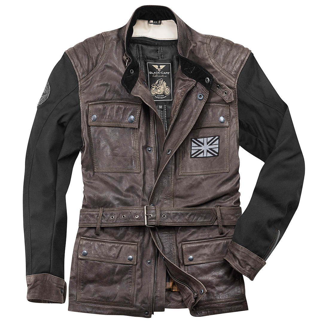 Black-Cafe London Retro Motorrad Lederjacke, schwarz-braun, Größe 52, schwarz-braun, Größe 52
