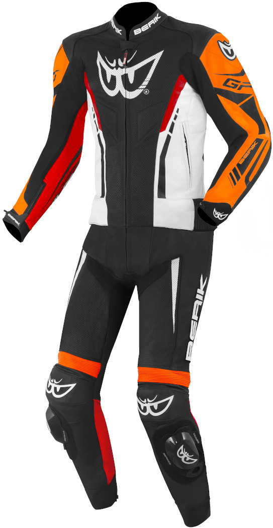 Berik Monza 2-Teiler Motorrad Lederkombi, schwarz-weiss-rot-orange, Größe 56, schwarz-weiss-rot-orange, Größe 56