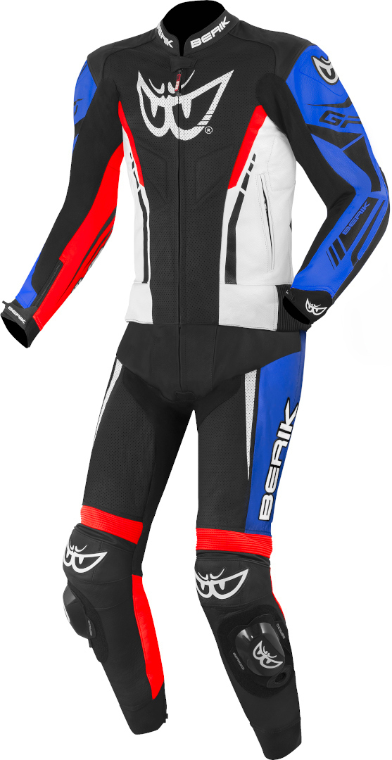 Berik Monza 2-Teiler Motorrad Lederkombi, schwarz-weiss-rot-blau, Größe 60, schwarz-weiss-rot-blau, Größe 60