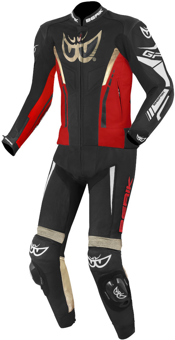 Berik Monza 2-Teiler Motorrad Lederkombi, schwarz-rot-gold, Größe 52, schwarz-rot-gold, Größe 52