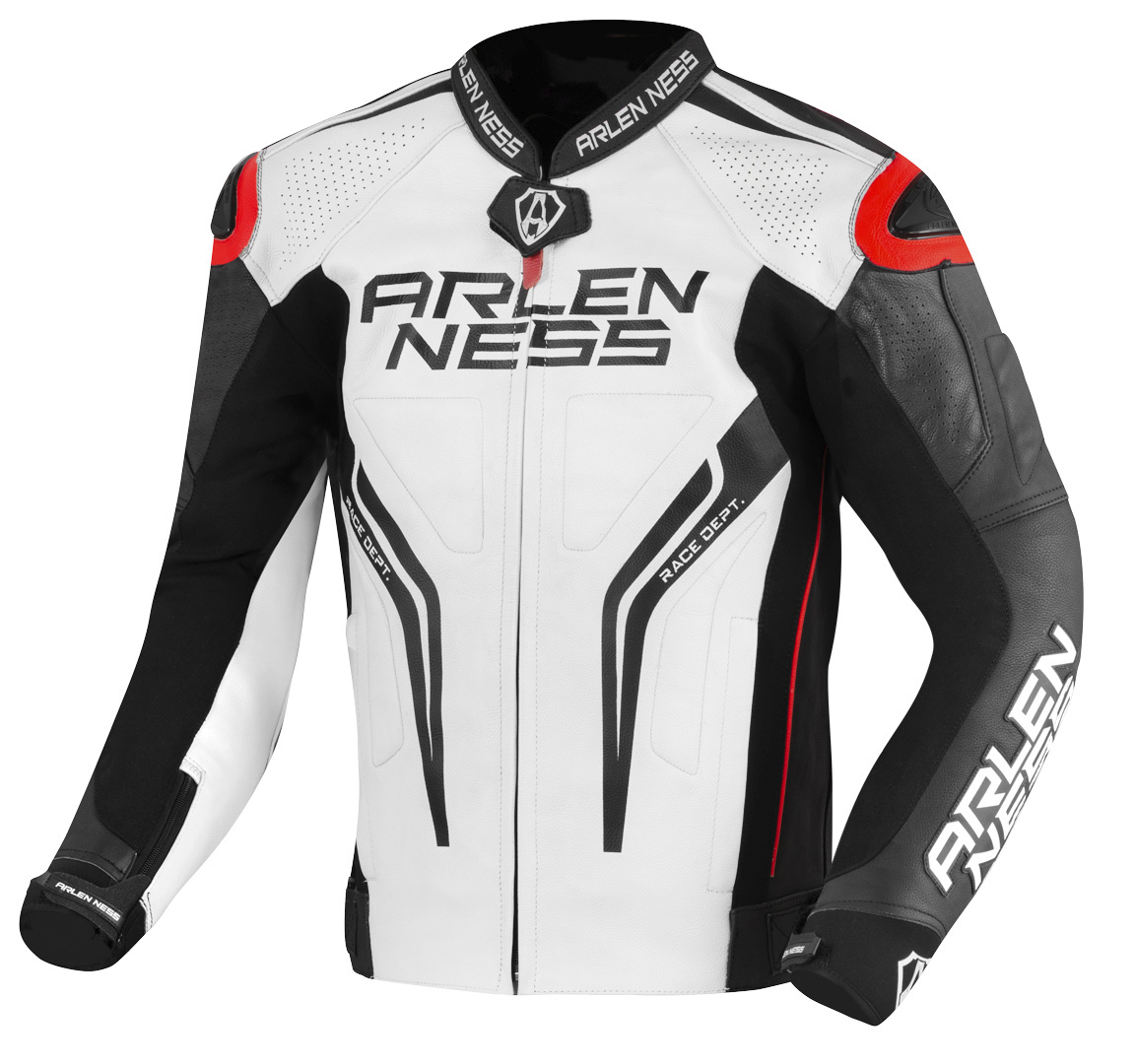 Arlen Ness Sugello Motorrad Lederjacke, schwarz-weiss-rot, Größe 52, schwarz-weiss-rot, Größe 52
