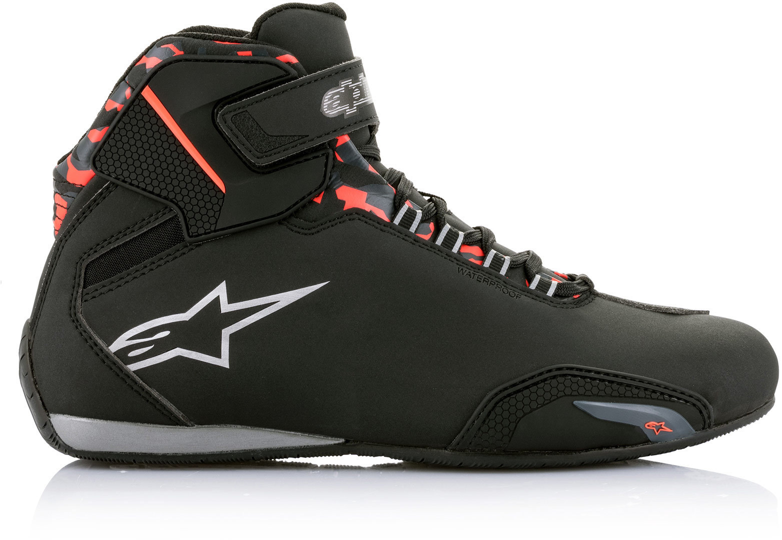 Side view of Alpinestars Sektor waterproof Motorcycle Shoes, black-grey-red, Size 40 41 for Men