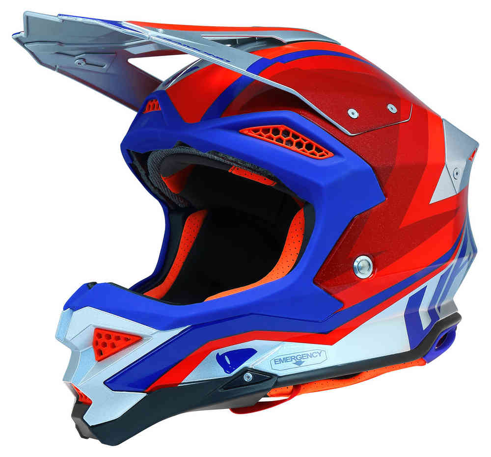 UFO Diamond sølv rød Motocross hjelm