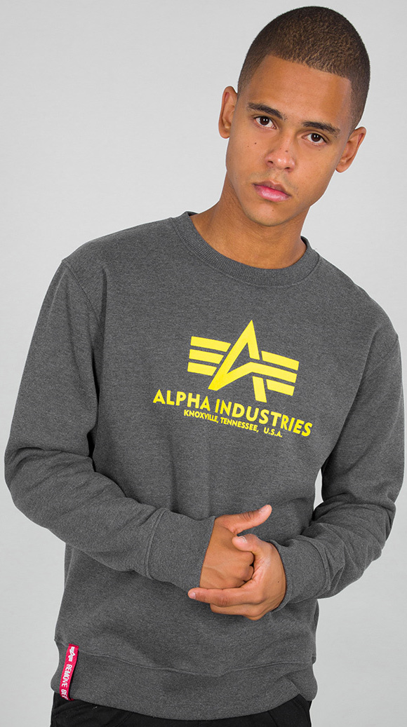 Alpha Industries Basic Sweatshirt, grå-gul, størrelse 3XL