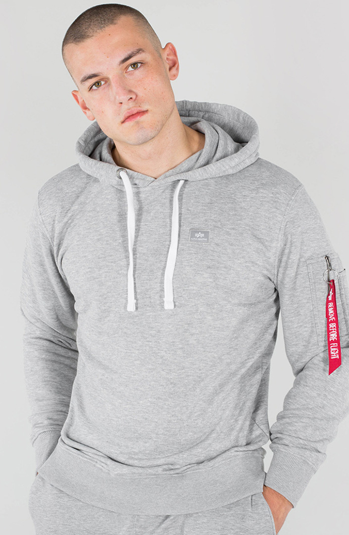 Side view of Alpha Industries X-Fit Hoodie, grey, Size S for Men