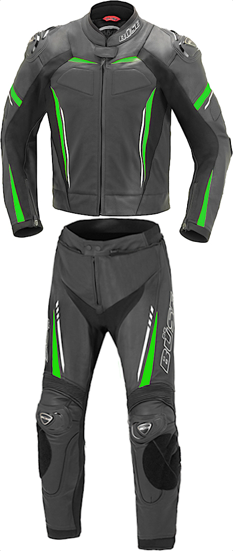 Büse Imola Two Piece Motorcycle Leather Suit, black-green, Size 48, black-green, Size 48
