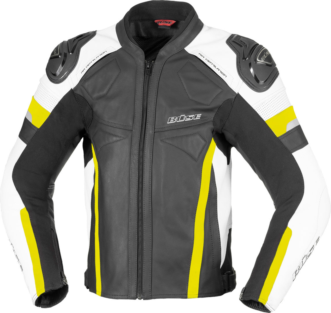 Büse Monza Motorcycle Leather Jacket, black-white-yellow, Size 48, black-white-yellow, Size 48