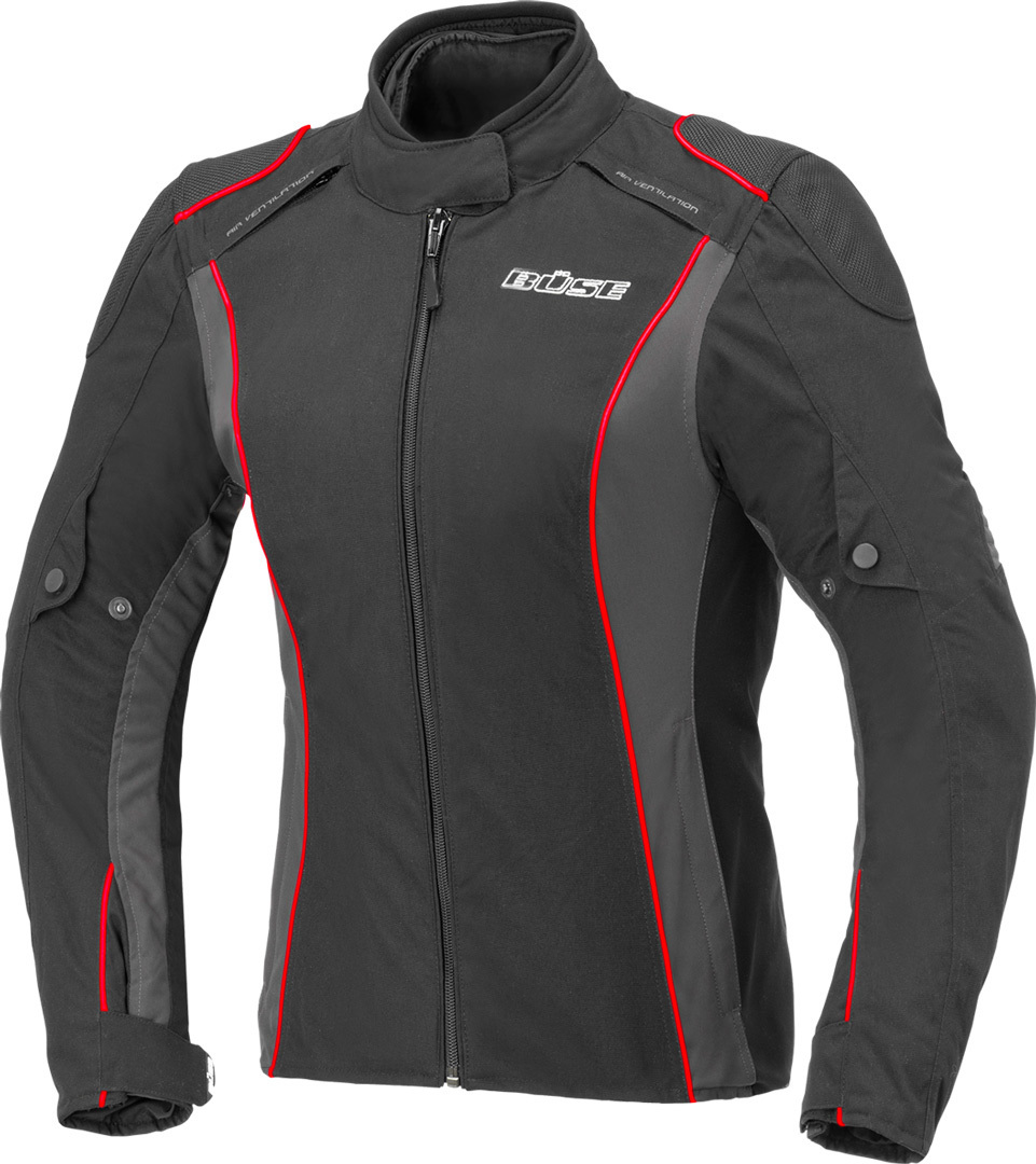 Büse Cara Ladies Motorcycle Textile Jacket, black-red, Size 46 for Women, black-red, Size 46 for Women