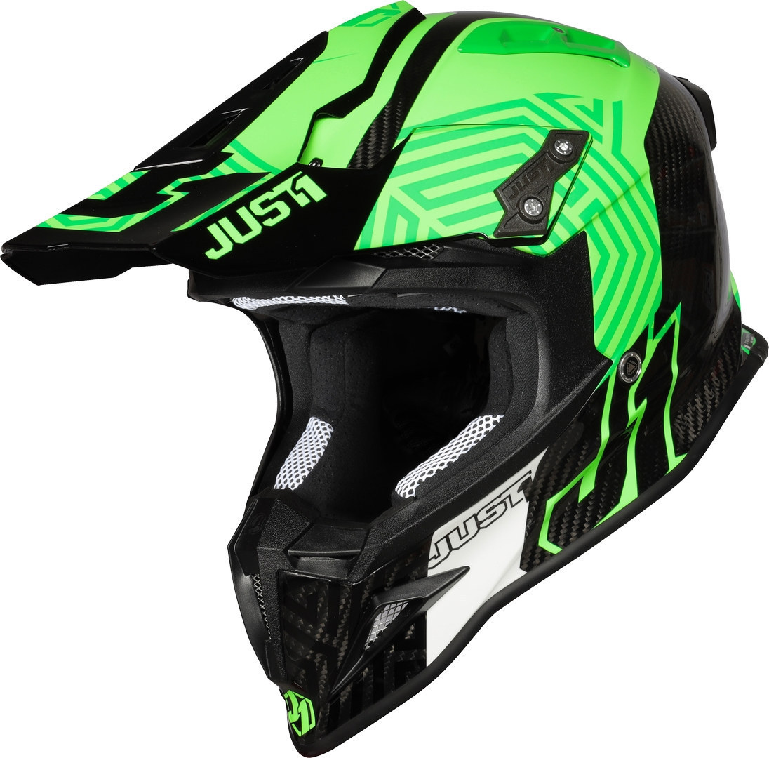 Just1 J12 Syncro Carbon Motocross Helmet, black-green, Size XS, black-green, Size XS