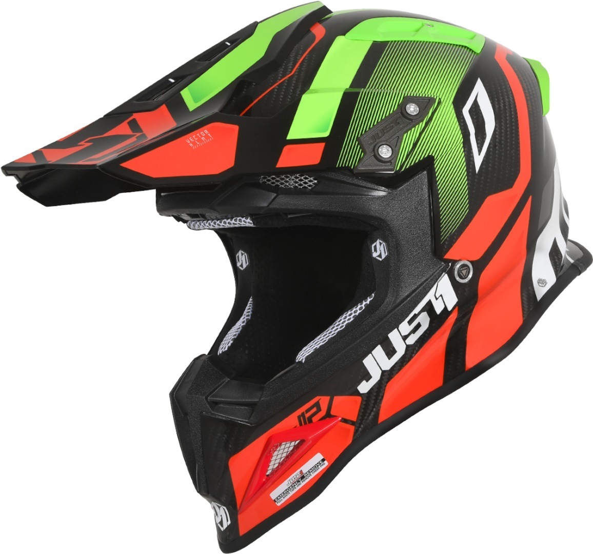 Just1 J12 Vector Carbon Motocross Helmet, black-red-green, Size XS, XS Black Red Green unisex