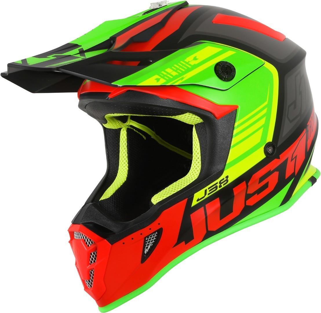 Just1 J38 Blade Motocross Helmet, red-green, Size S, red-green, Size S