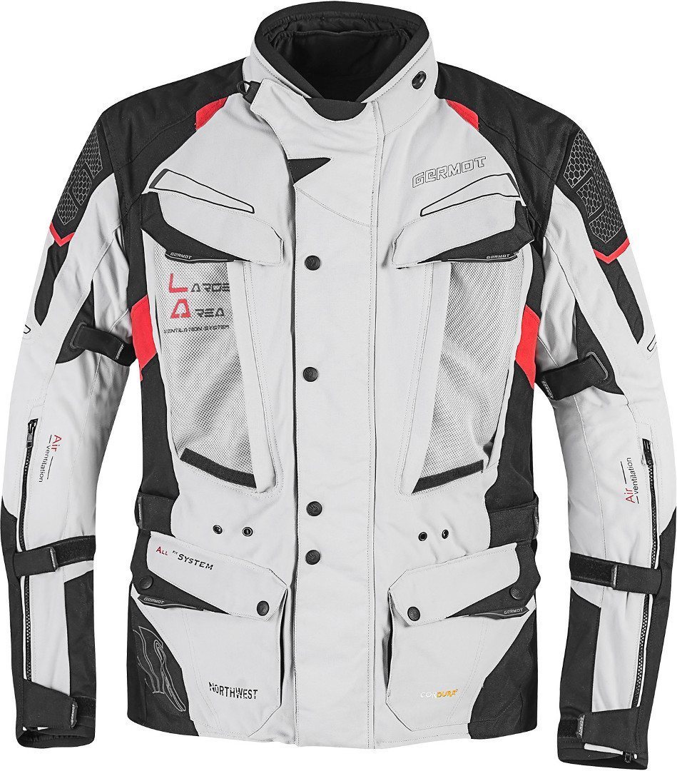 Germot NorthWest Veste Textile moto, noir-gris-rouge, taille L pour Hommes