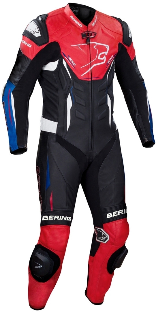 Bering Ultimate-R One Piece Motorcycle Leather Suit, black-white-red-blue, Size XL, black-white-red-blue, Size XL