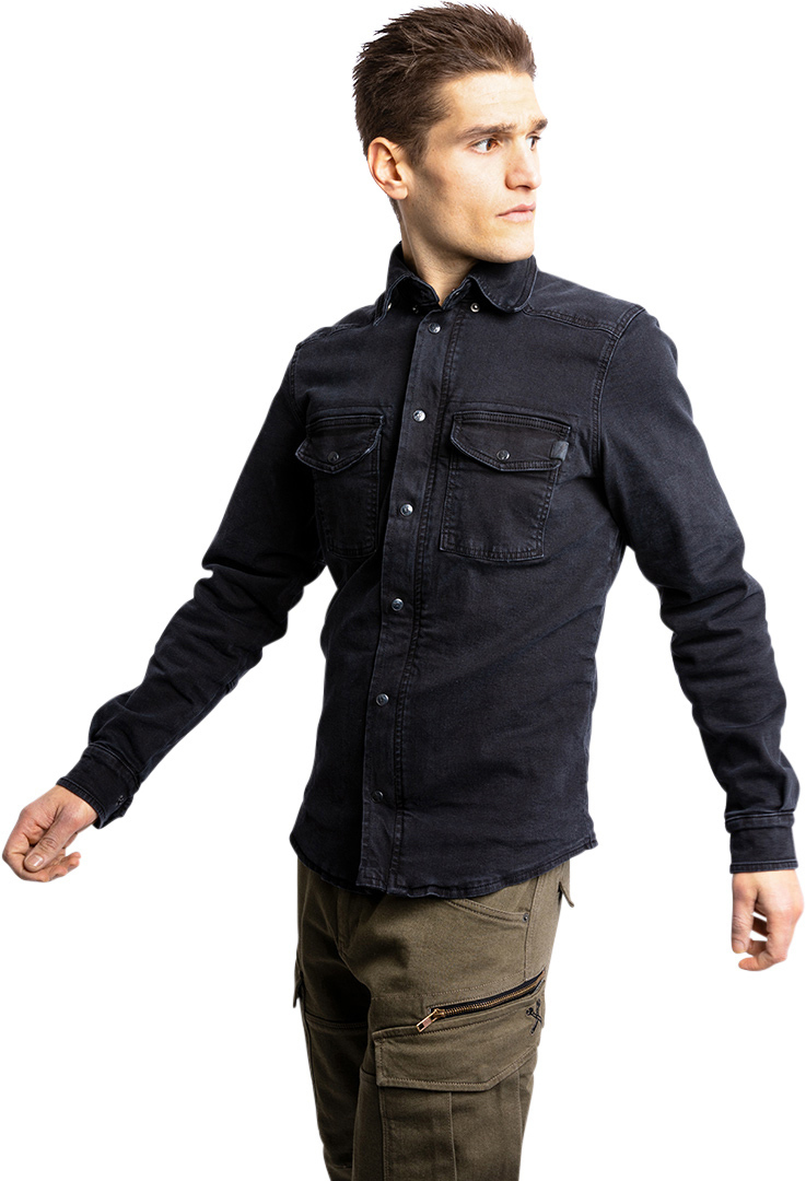 Side view of John Doe Motoshirt XTM Denim Motorcycle Shirt, black, Size 4XL for Men