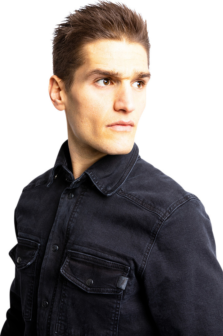 Side view of John Doe Motoshirt XTM Denim Motorcycle Shirt, black, Size 4XL for Men