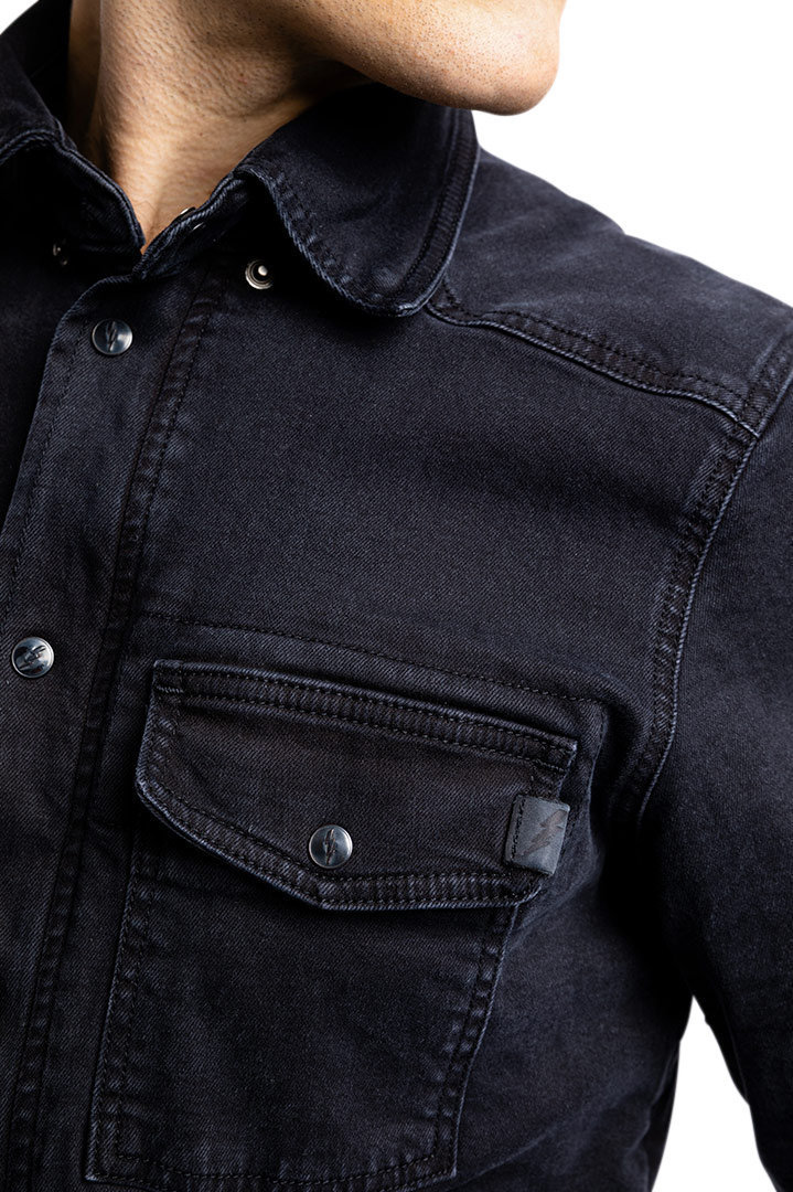 Side view of John Doe Motoshirt XTM Denim Motorcycle Shirt, black, Size 4XL for Men