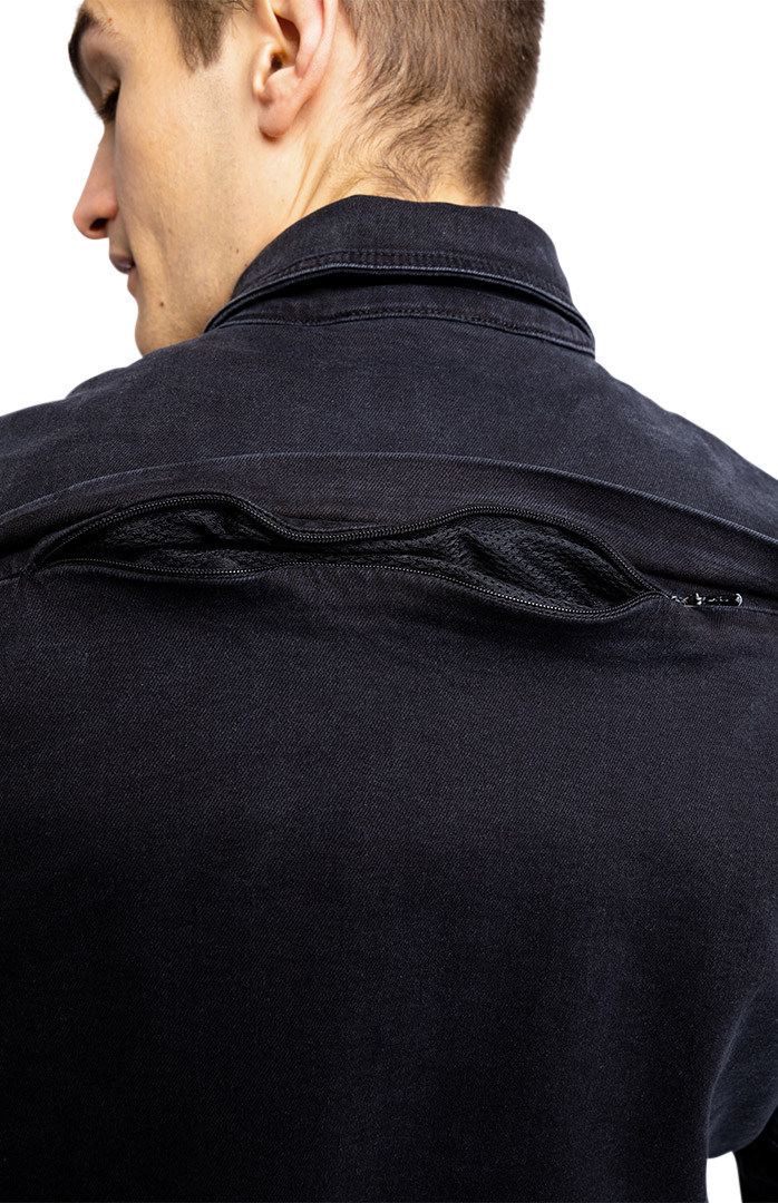 Side view of John Doe Motoshirt XTM Denim Motorcycle Shirt, black, Size 4XL for Men