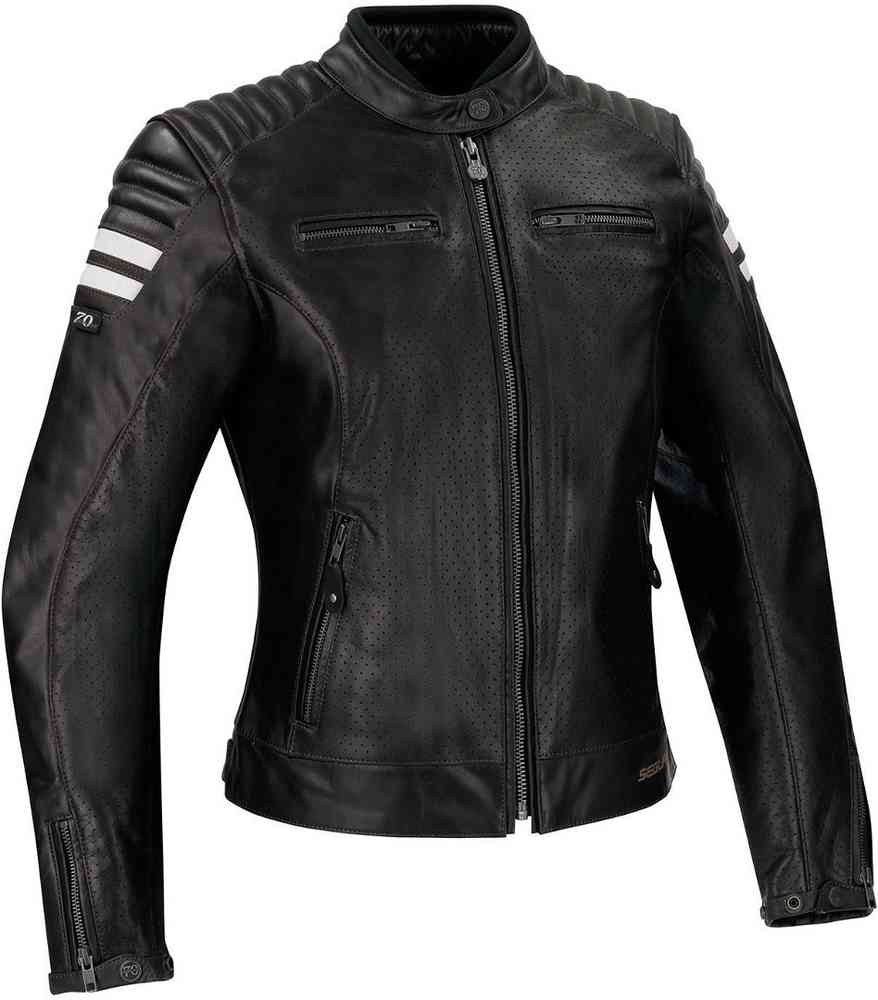 Segura Lady Stripe Perfo Chaqueta de cuero de motocicleta de la mujer