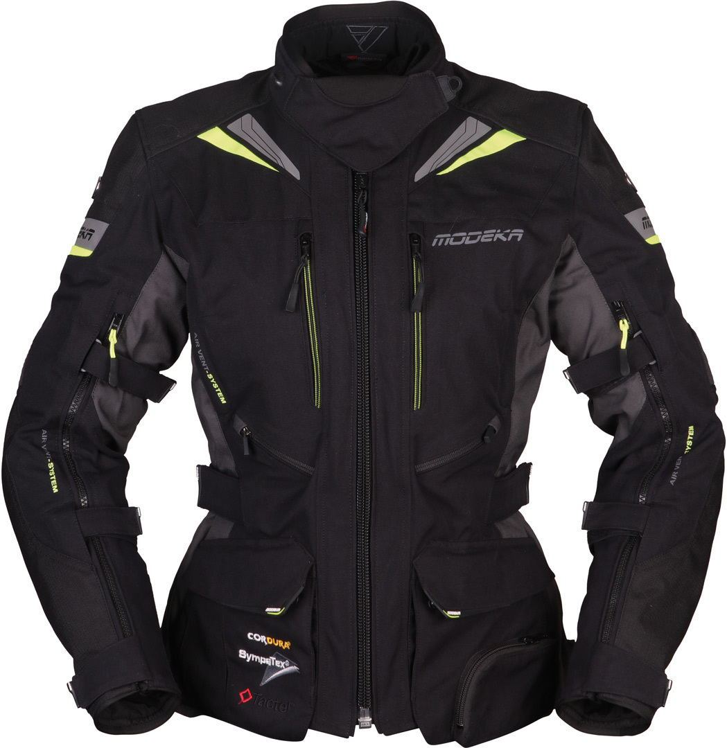 Modeka Panamericana Ladies Motorcycle Textile Jacket, black-yellow, Size 42 for Women, black-yellow, Size 42 for Women
