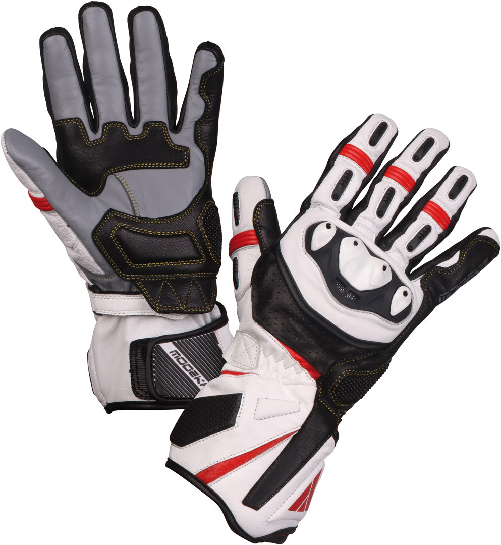 Modeka Cay Motorcycle Gloves, black-white-red, Size 2XL, black-white-red, Size 2XL