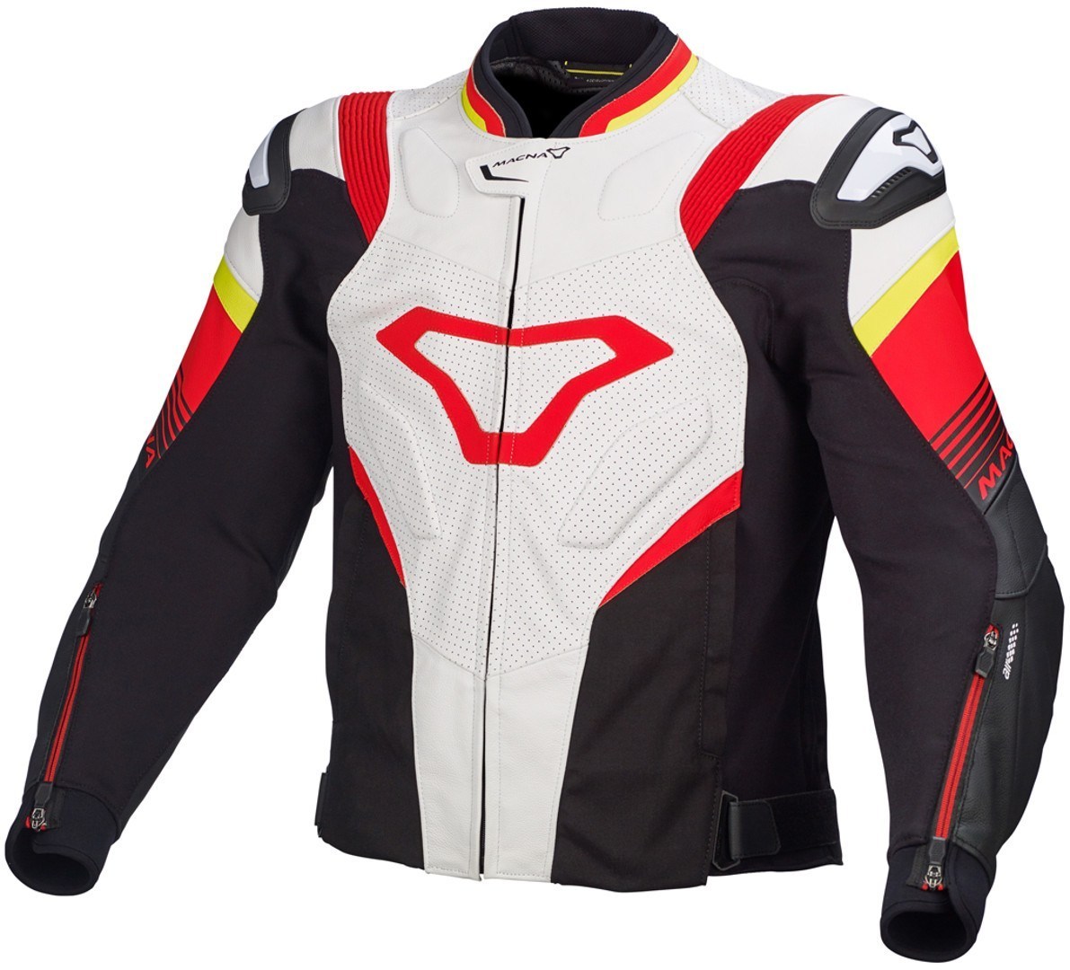 Macna Ripper Motorcycle Leather Jacket, white-red, Size 50, white-red, Size 50