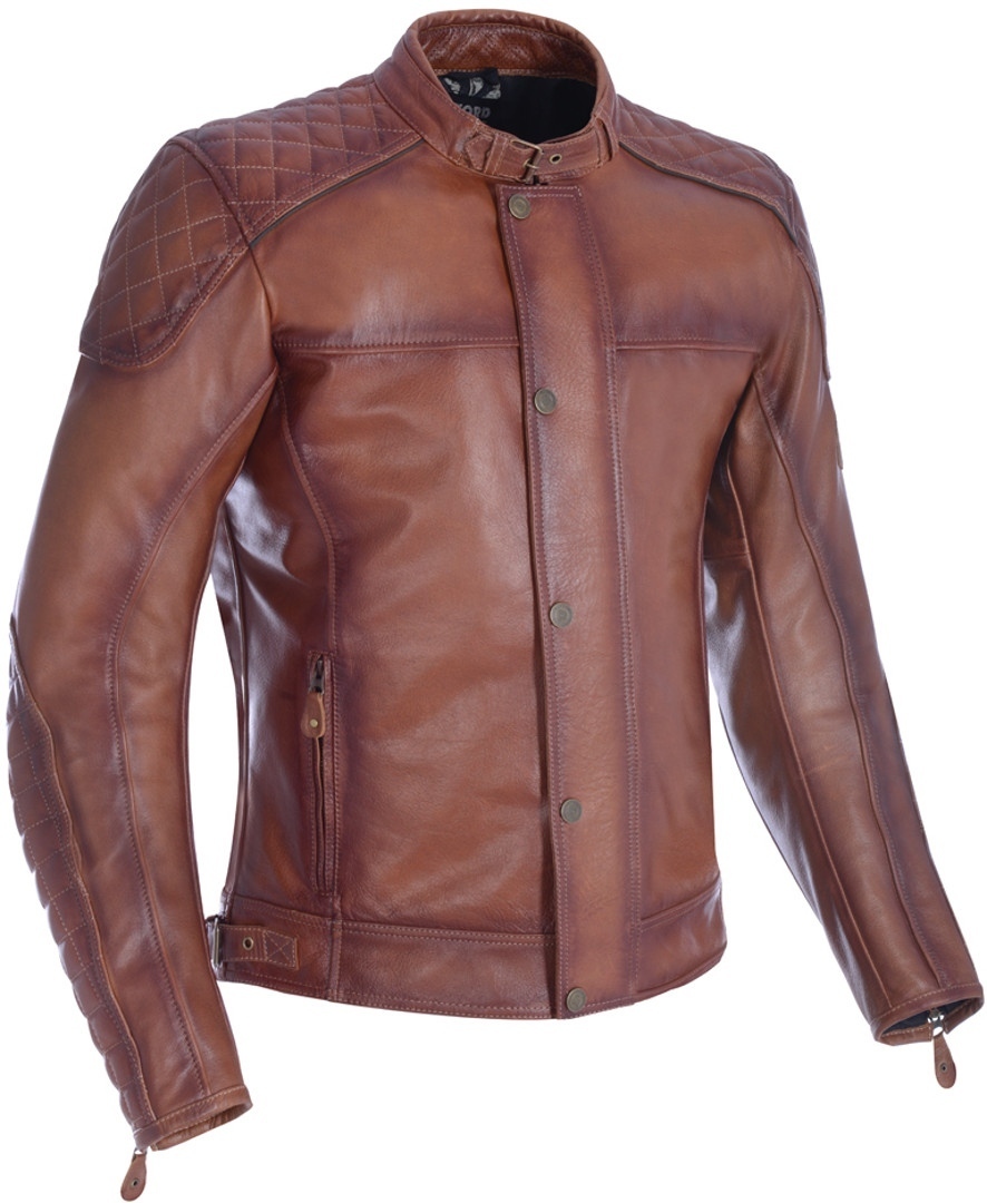Image of Oxford Hampton Giacca in pelle motociclistica, marrone, dimensione 3XL