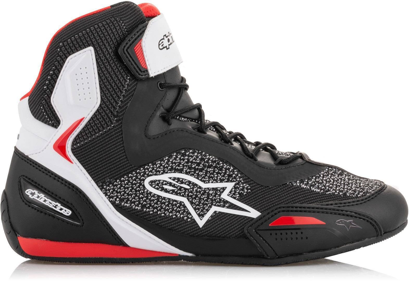 Side view of Alpinestars Faster 3 Rideknit Motorcycle Shoes, black, Size 48 for Men