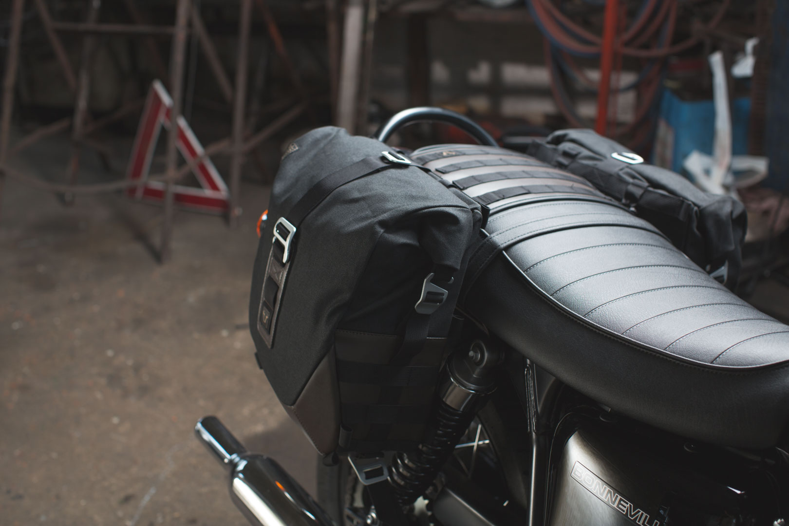 Side view of SW-Motech Legend Gear saddle bag set LS - Left LS1 (9.8 l) / Right LS2 (13.5 l) incl. SLS., black