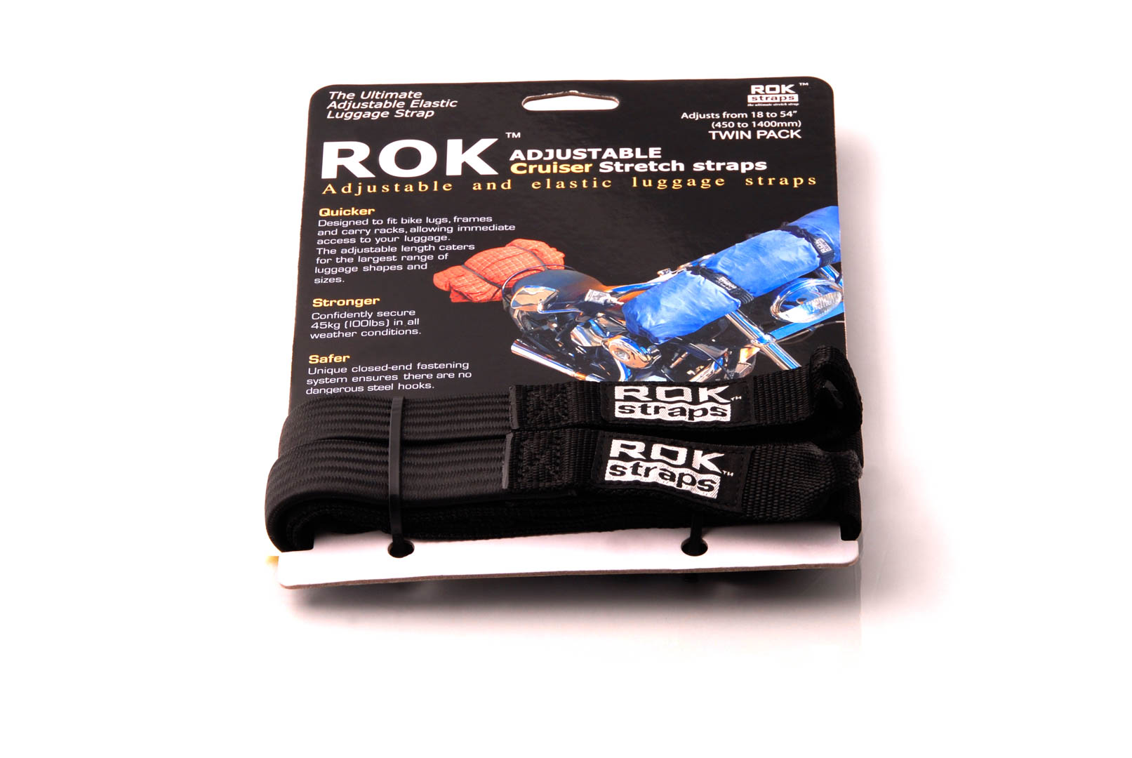 Side view of SW-Motech ROK straps - 2 adjustable straps. Black. 500-1500 mm.