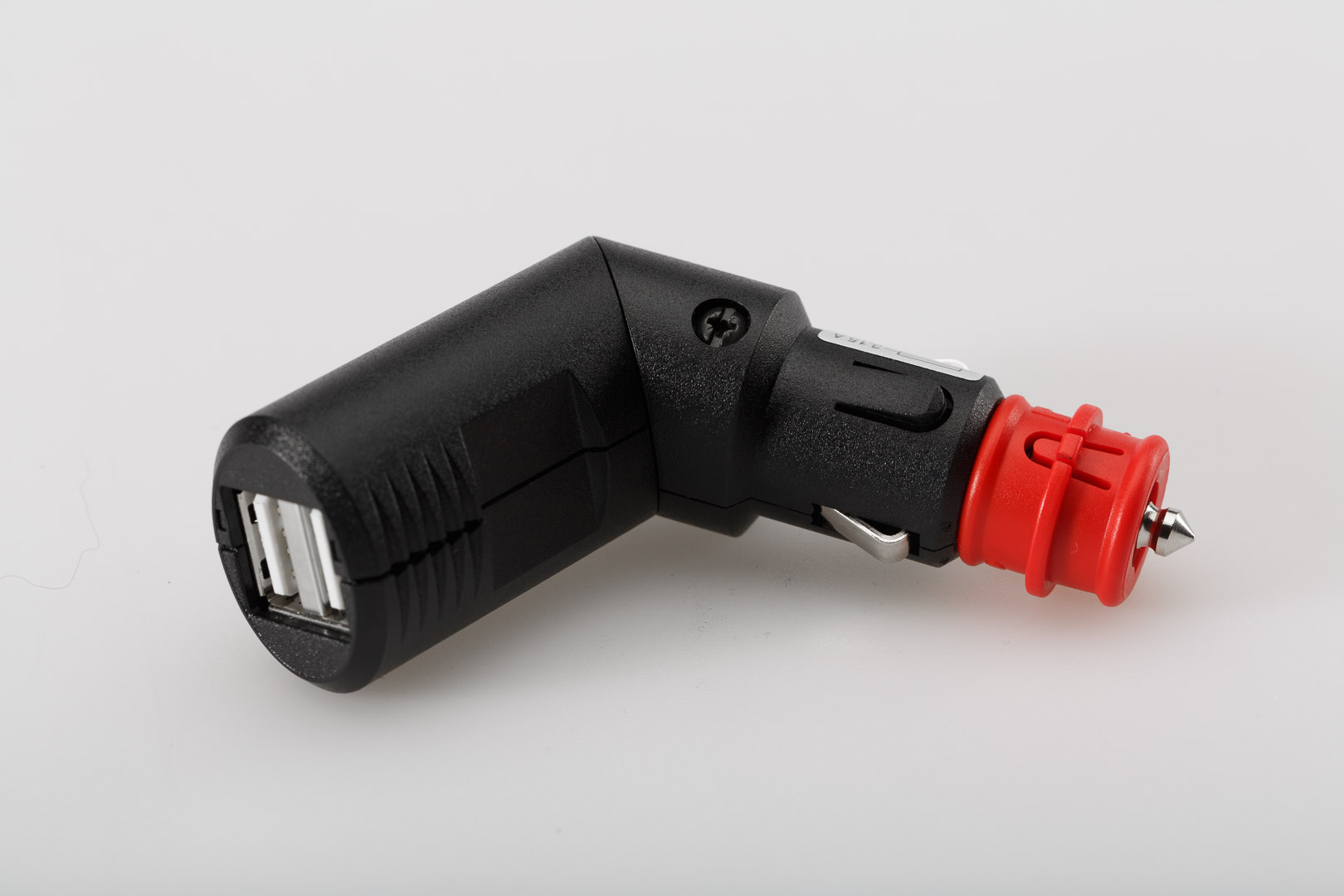 Side view of SW-Motech Double USB power port with universal plug - For 12V DIN / cigarette lighter socket. 2x2100 mA.