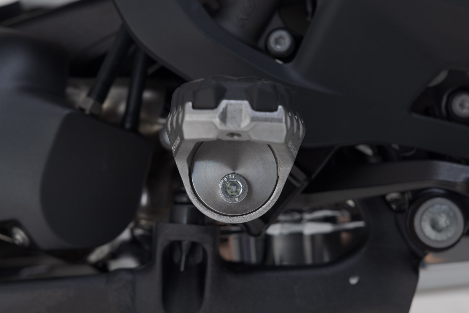 Side view of SW-Motech EVO footrest kit - BMW R 1200 GS, R 1250 GS, R 1300 GS., black-silver
