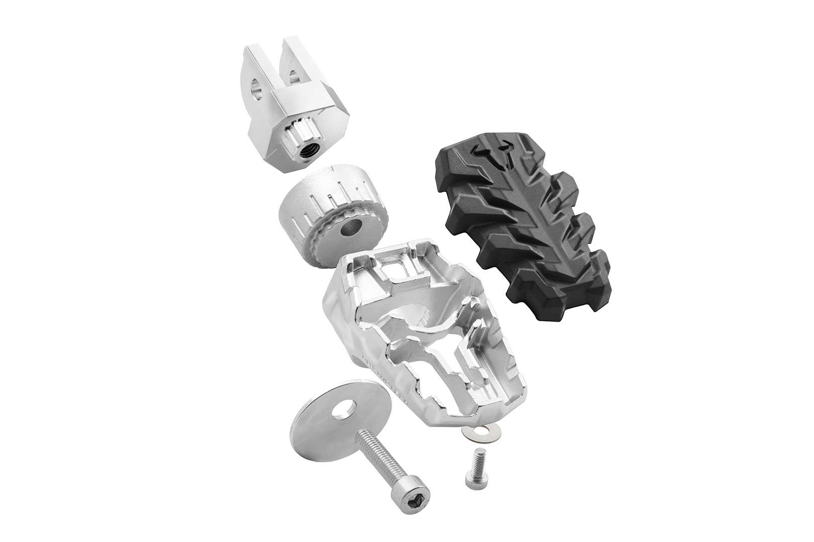 Side view of SW-Motech EVO footrest kit - BMW R 1200 GS, R 1250 GS, R 1300 GS., black-silver