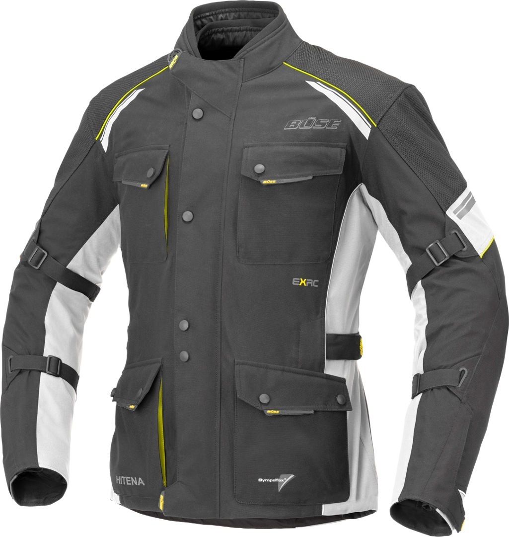 Büse Porto Motorcycle Textile Jacket, black-white-yellow, Size 54, black-white-yellow, Size 54