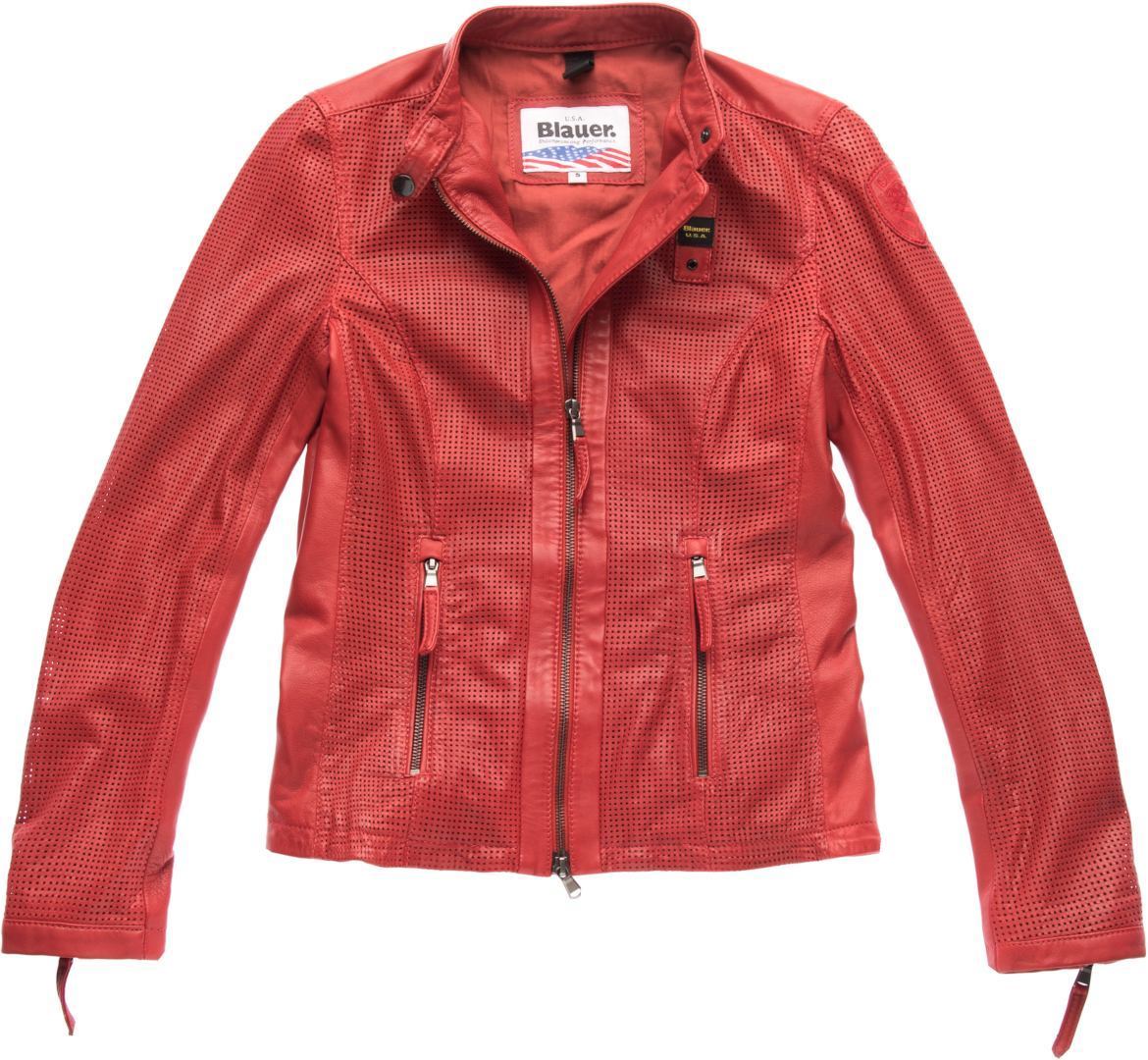 Blauer USA Miller Perforated Ladies Leather Jacket, red, Size M for Women, red, Size M for Women