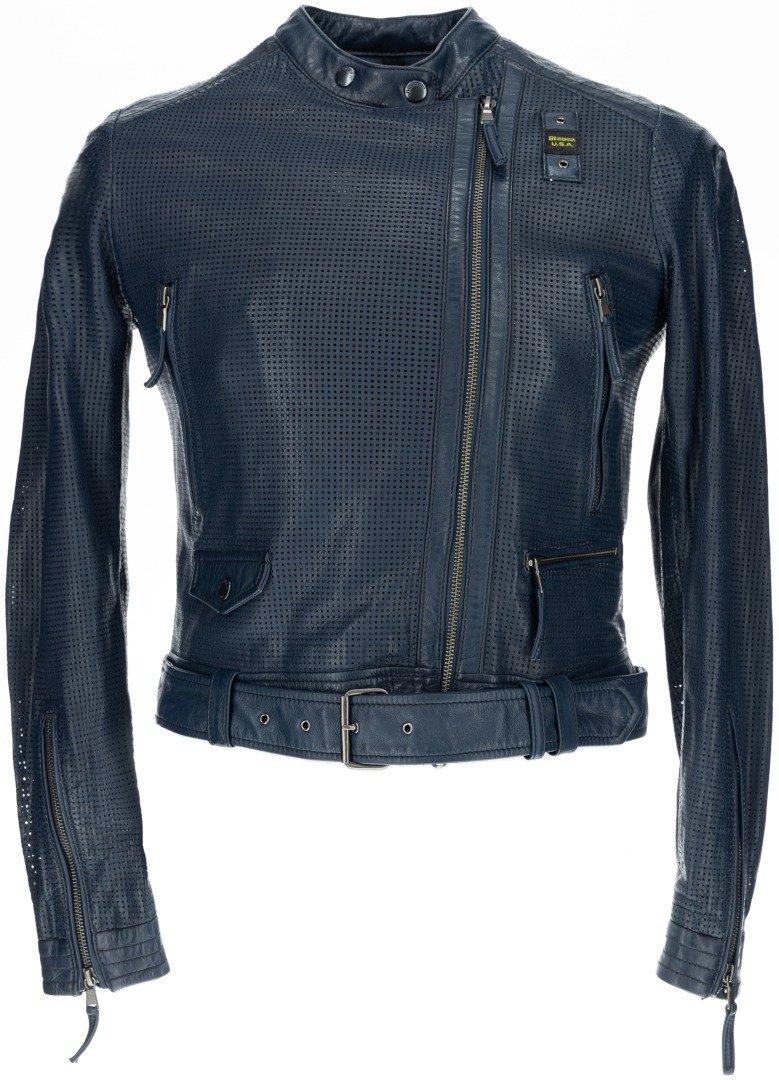 Blauer USA Moore Perforated Ladies Leather Jacket, blue, Size S for Women, blue, Size S for Women
