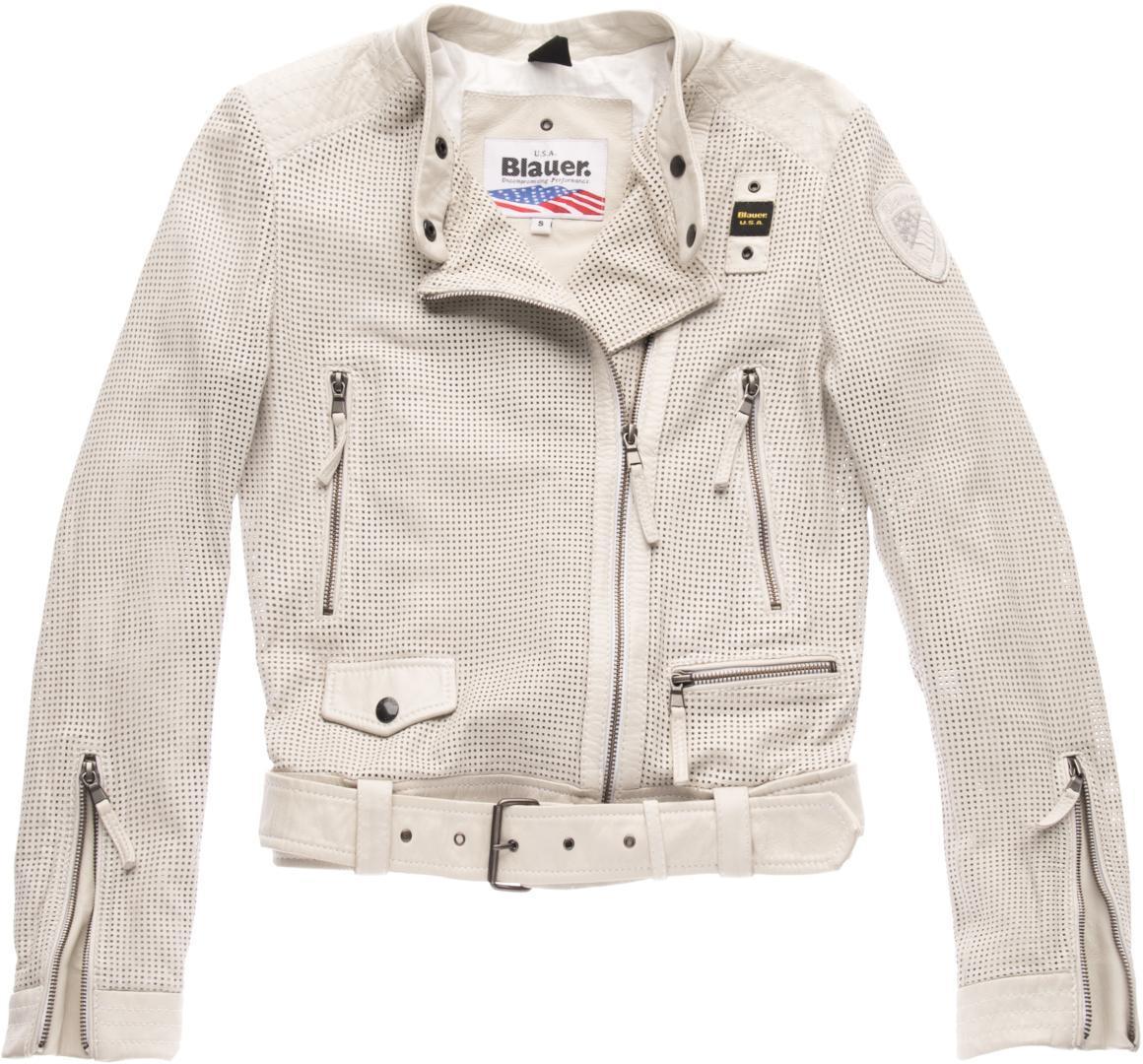 Blauer USA Moore Perforated Ladies Leather Jacket, grey-beige, Size M for Women, grey-beige, Size M for Women