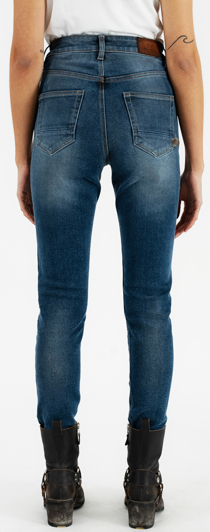 Side view of Rokker Rokkertech High Waist Ladies Motorcycle Jeans, blue, Size 26 for Women