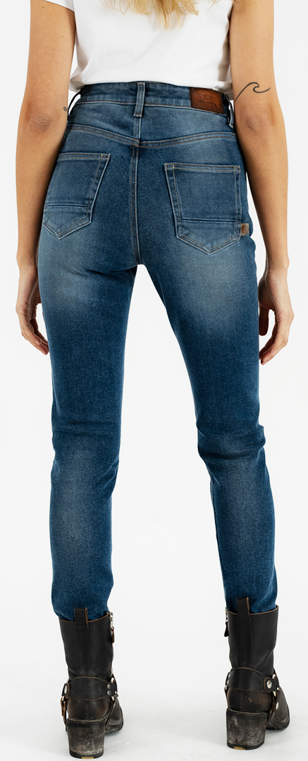 Side view of Rokker Rokkertech High Waist Ladies Motorcycle Jeans, blue, Size 26 for Women