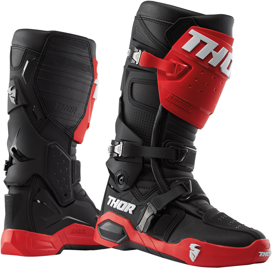 Thor Radial Motocross Boots, black-red, Size 49, black-red, Size 49