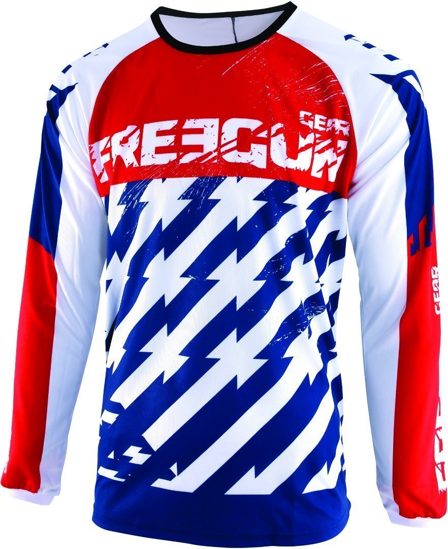 Freegun Devo Outlaw Kids Motocross Jersey, white-red-blue, Size XL, white-red-blue, Size XL