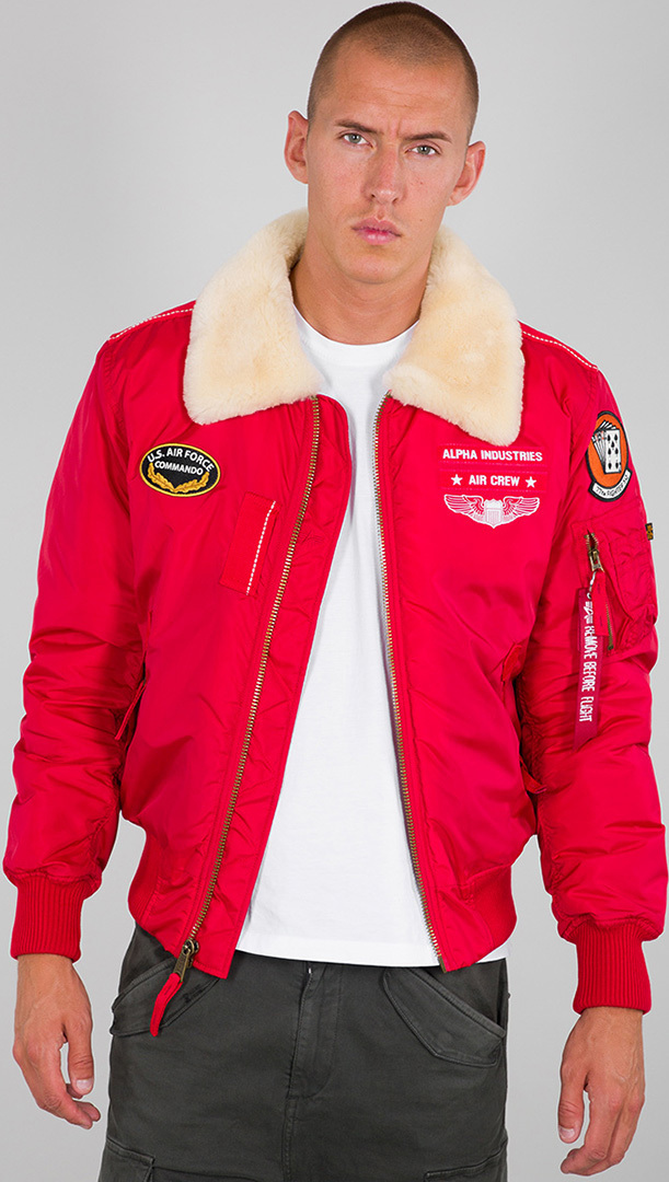 Alpha Industries Chaqueta de vuelo con capucha Bomber MA-1 para hombre,  Oliva,Rojo