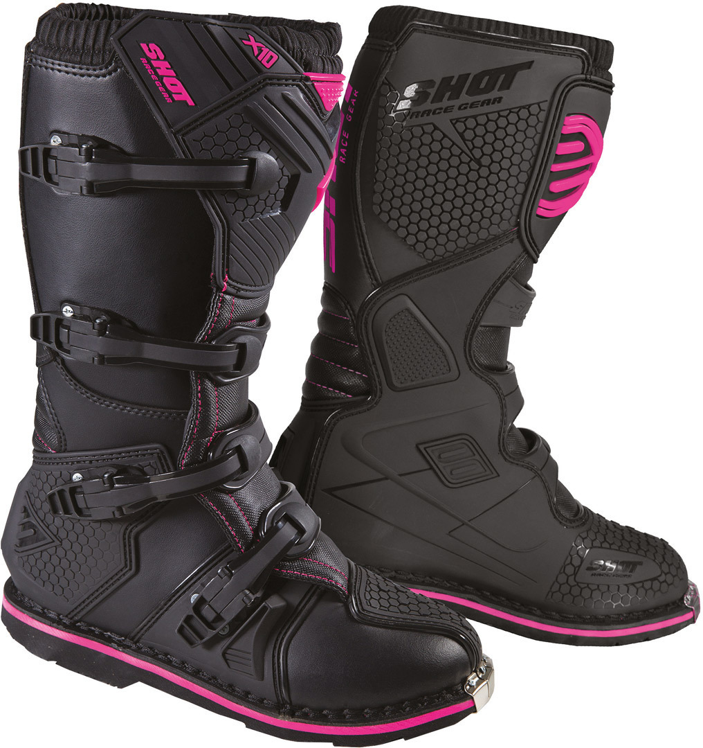 Shot X10 2.0 Black Motocross Boots, black-pink, Size 44, black-pink, Size 44